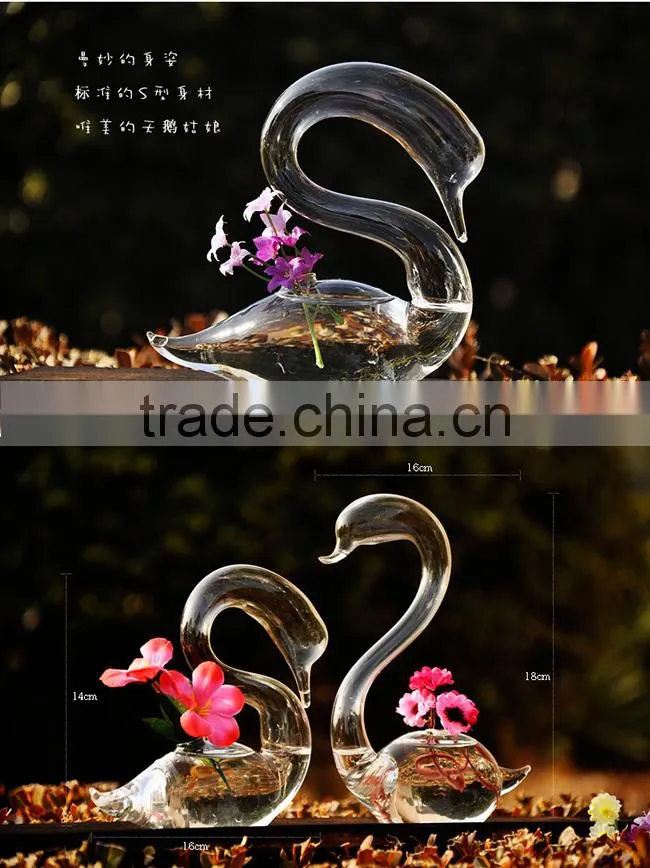 Creative wedding gift hydroponic container swan shape glass flower vase