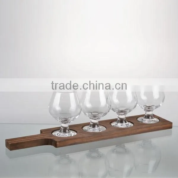 4pcs mini clear wine glass with wooden stand