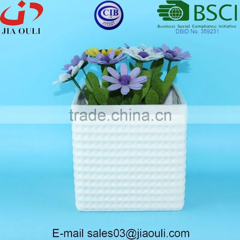 Home and garden decorations dimple design glazed pot plant white square ceramic