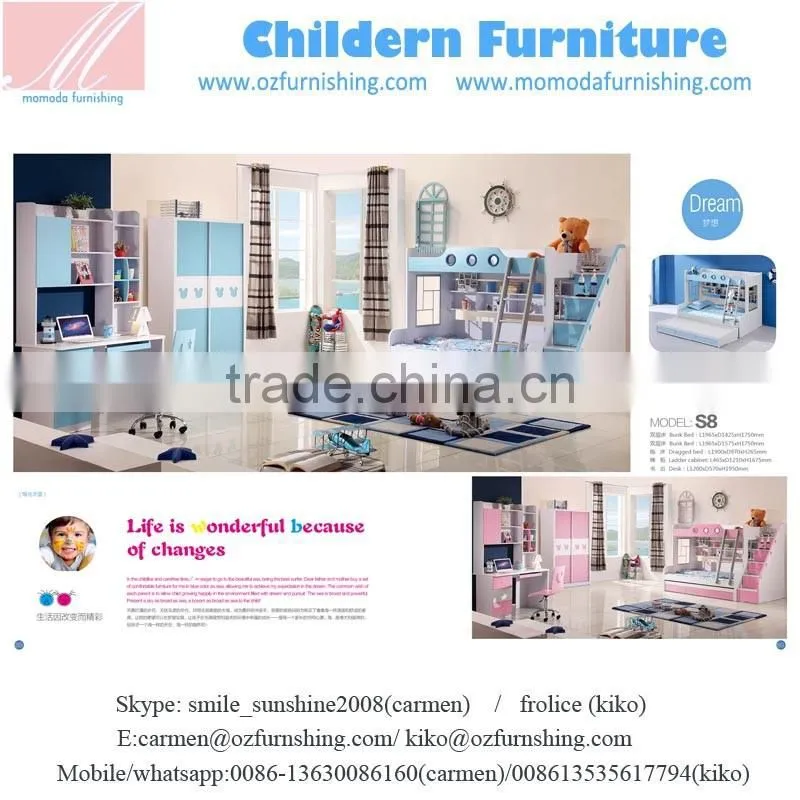 SJ802 white color fashion MDF bunk bed withStep ladder for kids