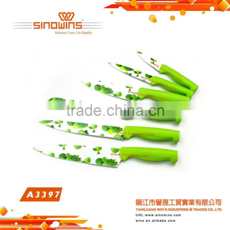 A3397-C New Design 5pcs Non-stick Coating Stainless Steel Kitchen Knife Set
