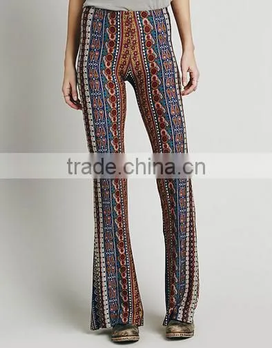Fashion Hot Sale Paisley Print Stretch Flare Boho Hippie Style Pants Boho Pants Bell Bottom Trousers