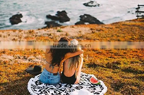 custom reactive print weighted micro fiber beach towel with tassel