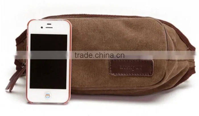 Fashion men brown sport elastic waterproof leather waist bag