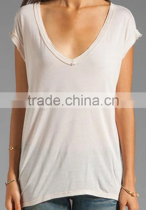 Cap Sleeve Double V Neck Tee