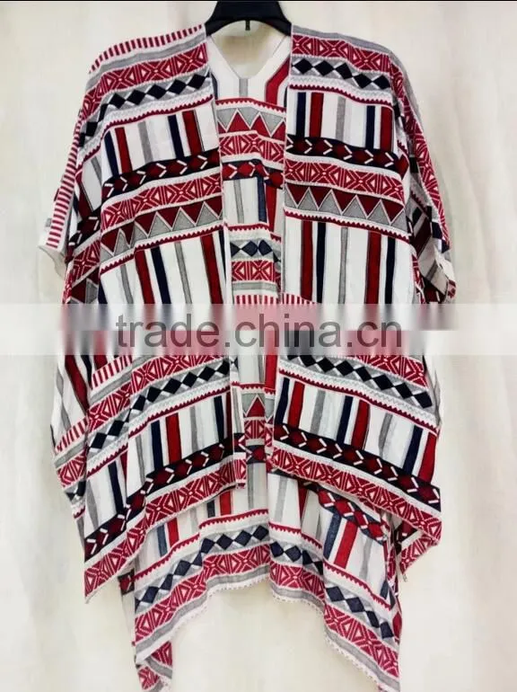 Hot sale fashion printed open kimono for women viscose cotton soft blouses