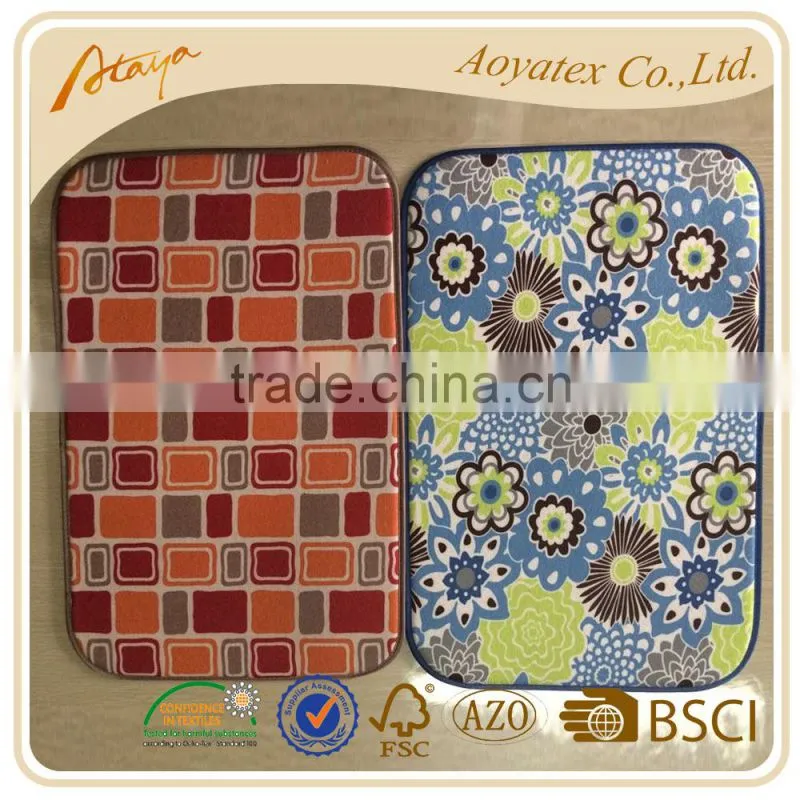 Check printed and flower printed dish drying mat for kitchen use