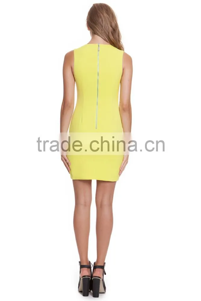 hot selling latest cut out dress plain yellow evening dress short