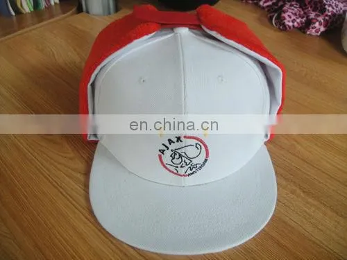Custom Flat Brim Baseball Cap With Ear Flaps Fashion Men Black Snow Cap
