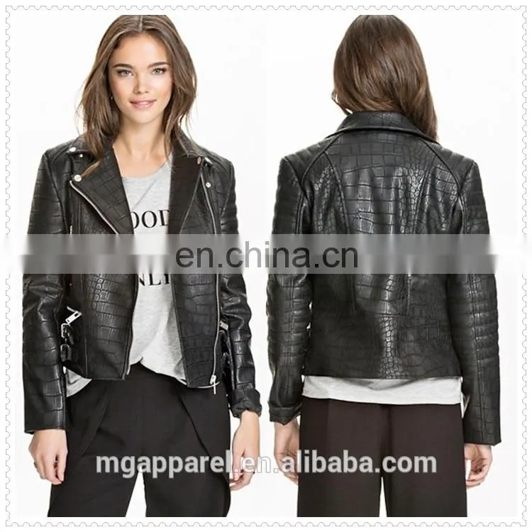outdoor fashion girls structured fancy faux leather biker jacket low price