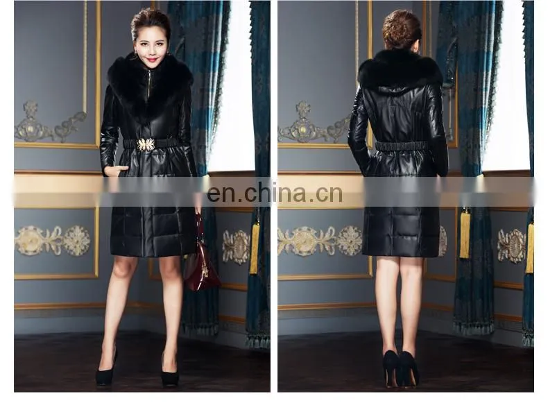 Hot selling winter short real leather down coat with fur collar