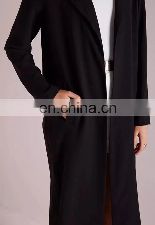 China factory custom fashionable women black color long style wool coat women warn winter coat
