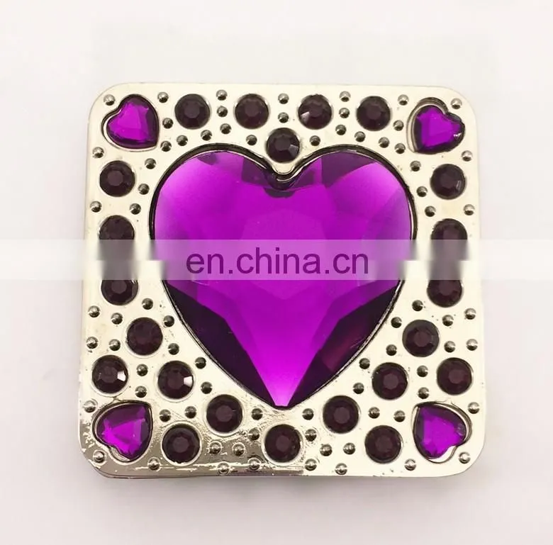 Wholesale square foldable purse hanger with heart shape crystal