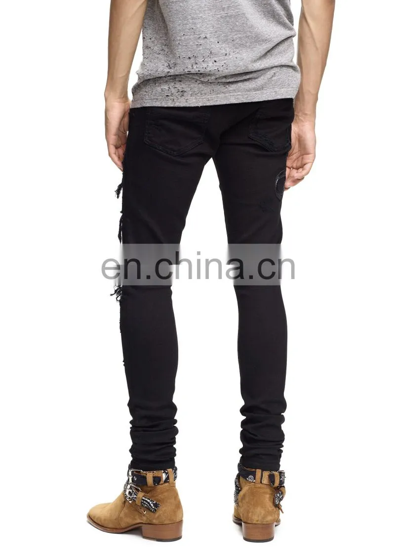 DiZNEW Guangzhou Factory Distressed Damage Embroidered Snakes Jeans Men