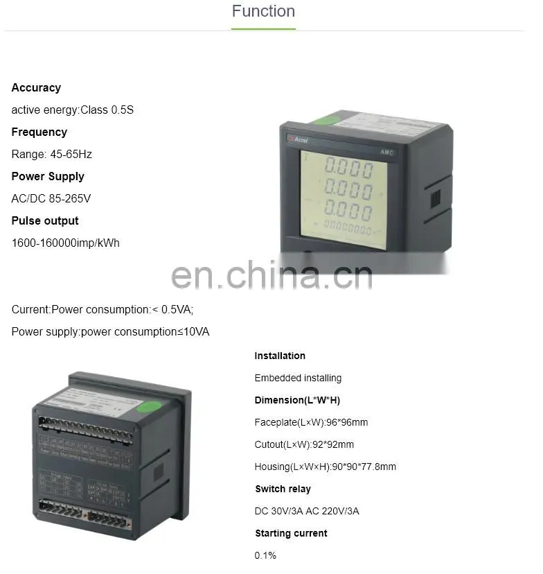 AMC96L-E4/KC 96*96 smart monitoring power meter with RS485 modbus-rtu