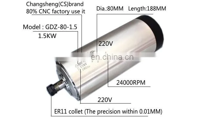 1.5KW ER11 Electric AC Spindle Synchronous Air Cooling Spindle Motor
