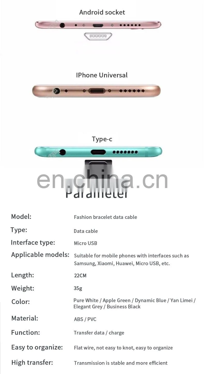 2020 New Product Bracelet Data Cable Wholesale Fast Charger Micro USB Data Cable Mobile Phone Charging Data Line Bracelet Cable