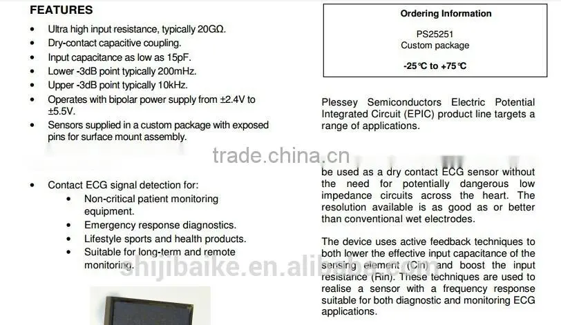 PS25251 EPIC Ultra High Impedance ECG Sensor QFN
