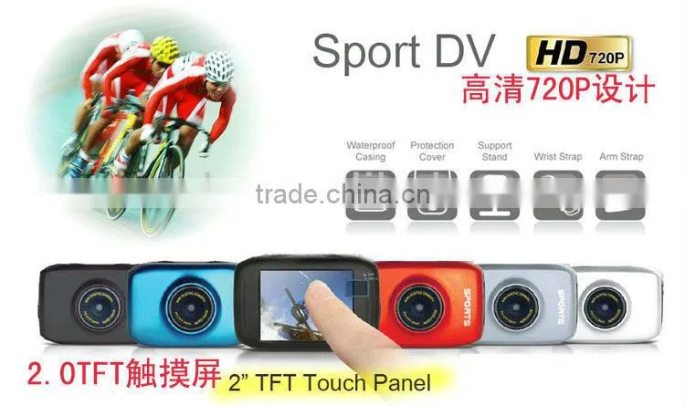 60fps hd 720p mini dv sports waterproof camera with 2.0inch touch screen