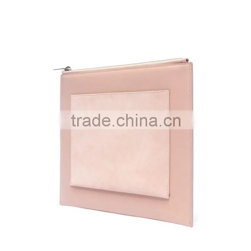 Guangzhou Hot sale pink suede pocket and calfskin leather evening party clutch pouch clutches bag for woman
