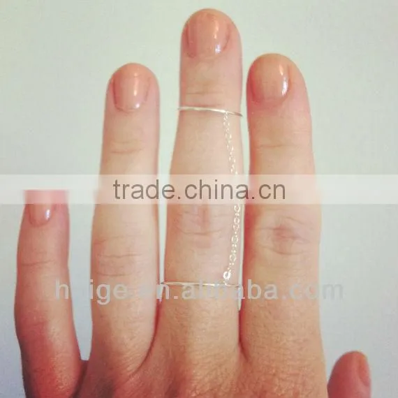 Delicate Double Chain Ring with Precious Gemstone