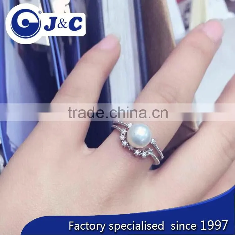 fashion real pearl finger ring,white pearl finger ring for lady