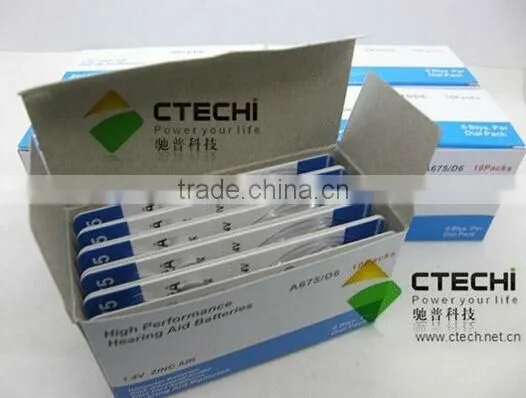 Hearing aid battery 1.4v zinc air button cell battery A10 A13 A675 A312 in Blister card