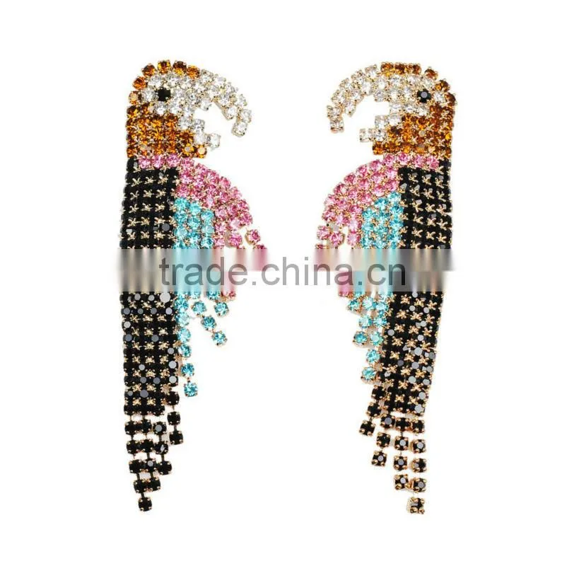 Funky earrings for girls parrot crystal rhinestone earring crystal parrot earrings