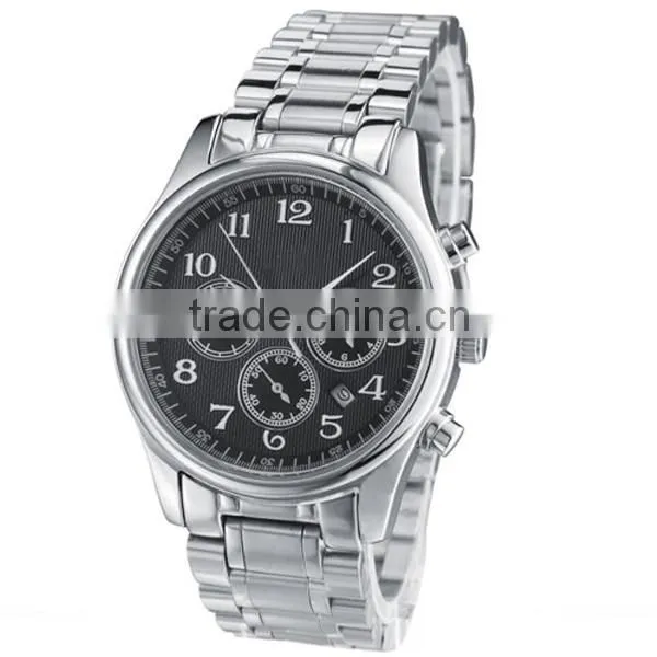 High quality big face metal strap all stainless steel watch with six hands