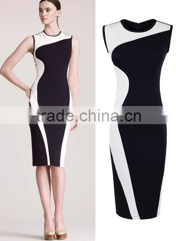 Women Geometry Design Sleeveless O-Neck Stretchy Evening Slim Dress