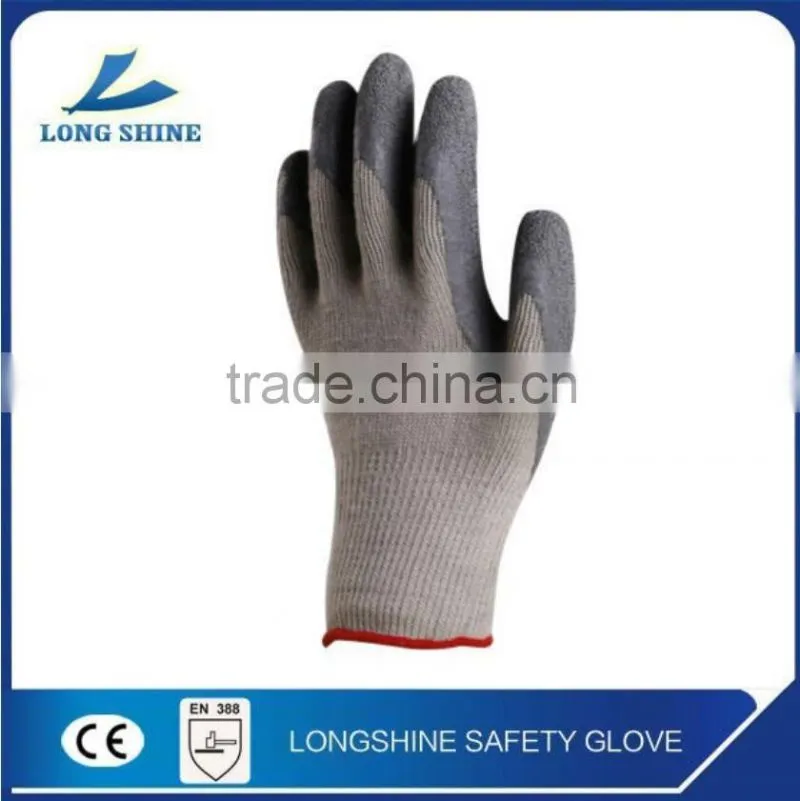 Cheapest price gray polyester liner with foam Latex coated safety working glove for hand protective