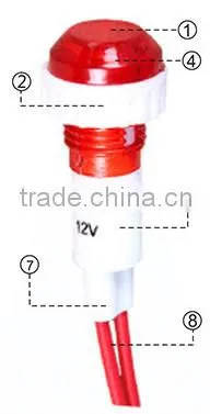 HIGH BRIGHTNESS 10MM Plastic White 12V Led Indication Lamp With Wire