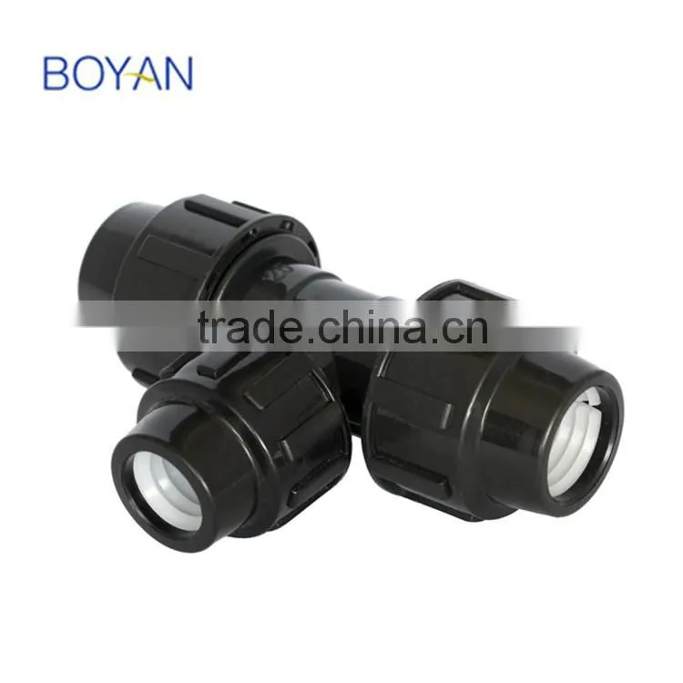 China Wholesale Plastic Equal PP Black Compression Tee For Irrigation Pipe Fitting