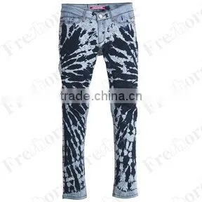 Lady's tie dye bleach jeans JS-10930# blue