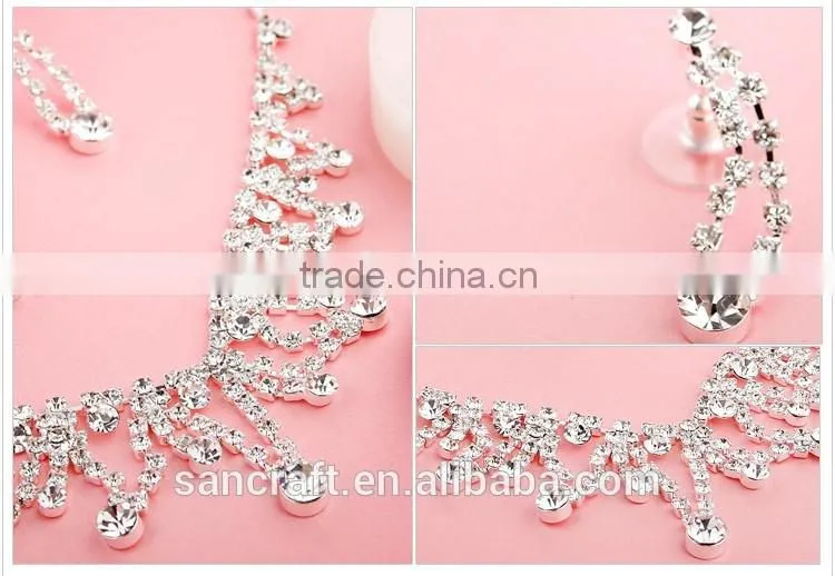 Wholesale Min Order Fashion Full Crystal White Gold Plated Necklace Earrings Crystal Jewelry Set Bridal Wedding