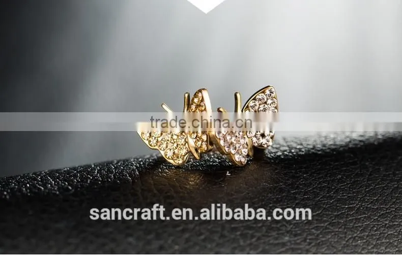 Adjustable two butterfly finger design for women saudi arabia gold wedding ring price