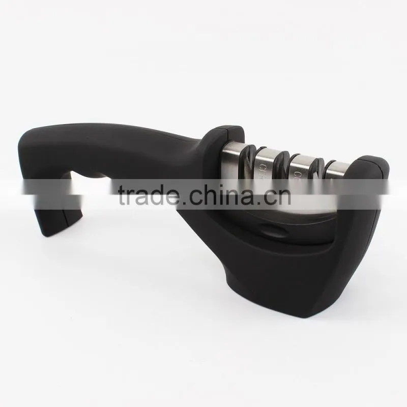 Knife Sharpener, 3-Stage Knife Sharpening System, Sharpens Metal and Ceramic Knives, Black