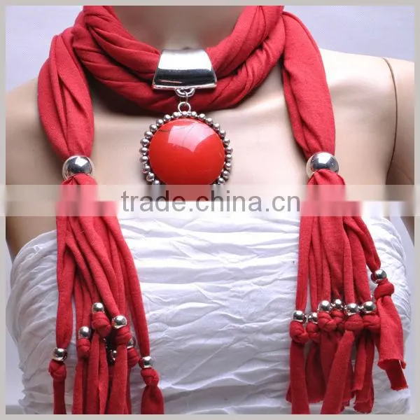 Gemstone Pendant Necklace Slide Scarf