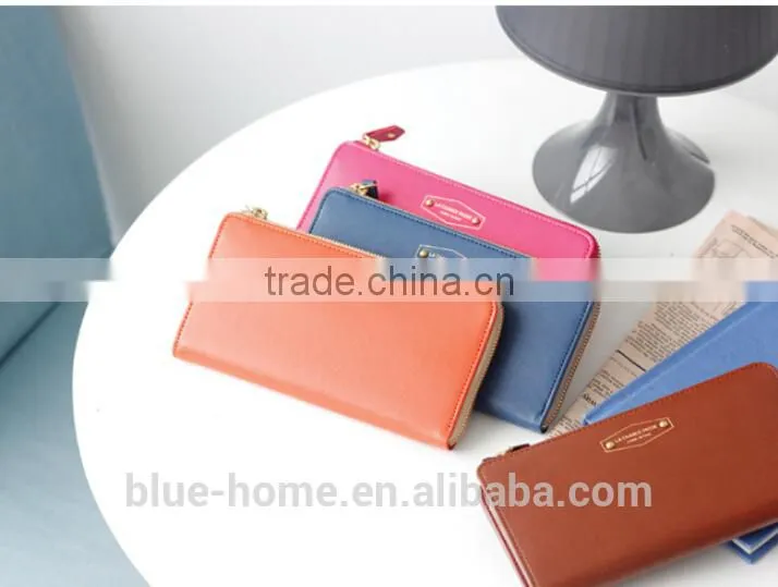 Single zipper around faux leather checkbook wallet Unisex long card holder High quality for waiter