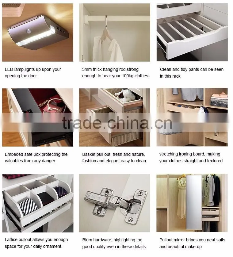 2016 New Design Oppein Melamine Material Modern bedroom wardrobe