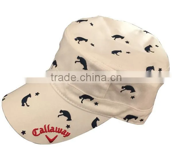 2015 High quality wholesale flat top military hat / cap with pattern custom design