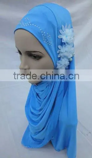 H061 latest muslim hijab with 3 pieces flower,islamic scarf