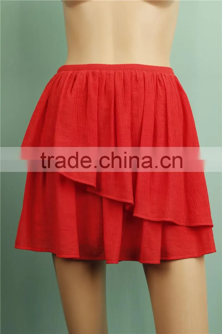 2016 S/S cotton crepe red color summer girls in short skirts