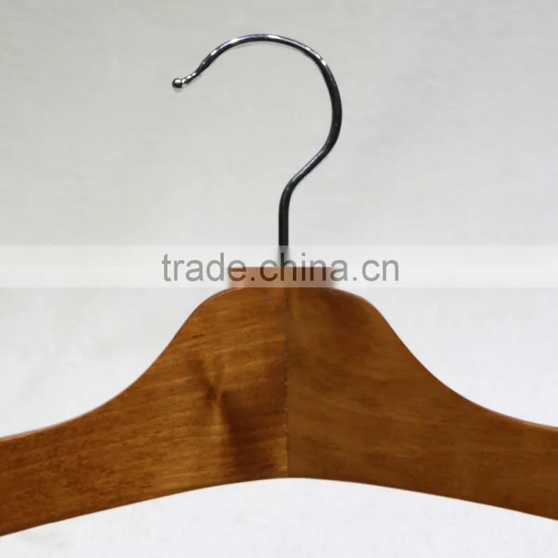 Durable elegant wooden clothes hanger with metal clips