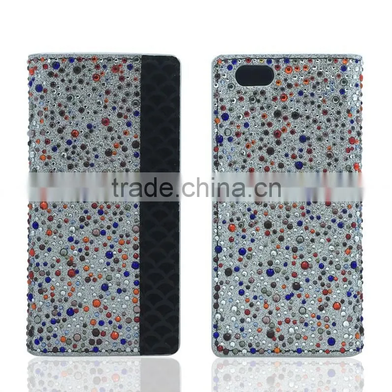 PU Leather Case With Rhinestone Customized Flip Case For Samsung Galaxy S6 Edge