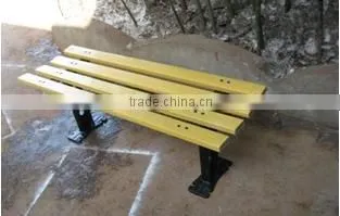 classic wooden garden bench with metal legs