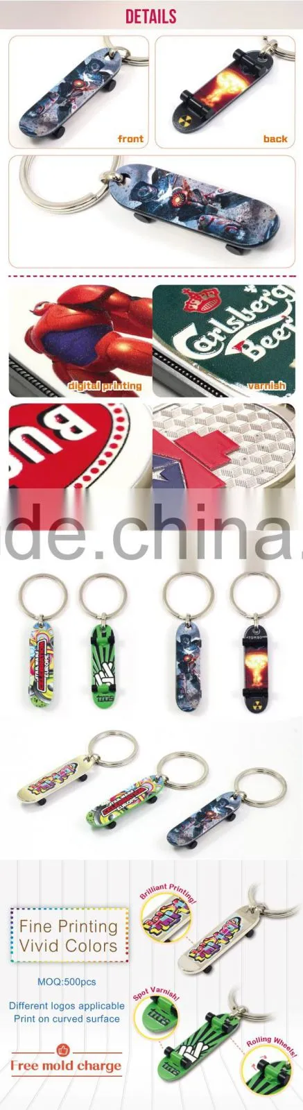 China Supplier newest two sided printing custom metal trendy keychain