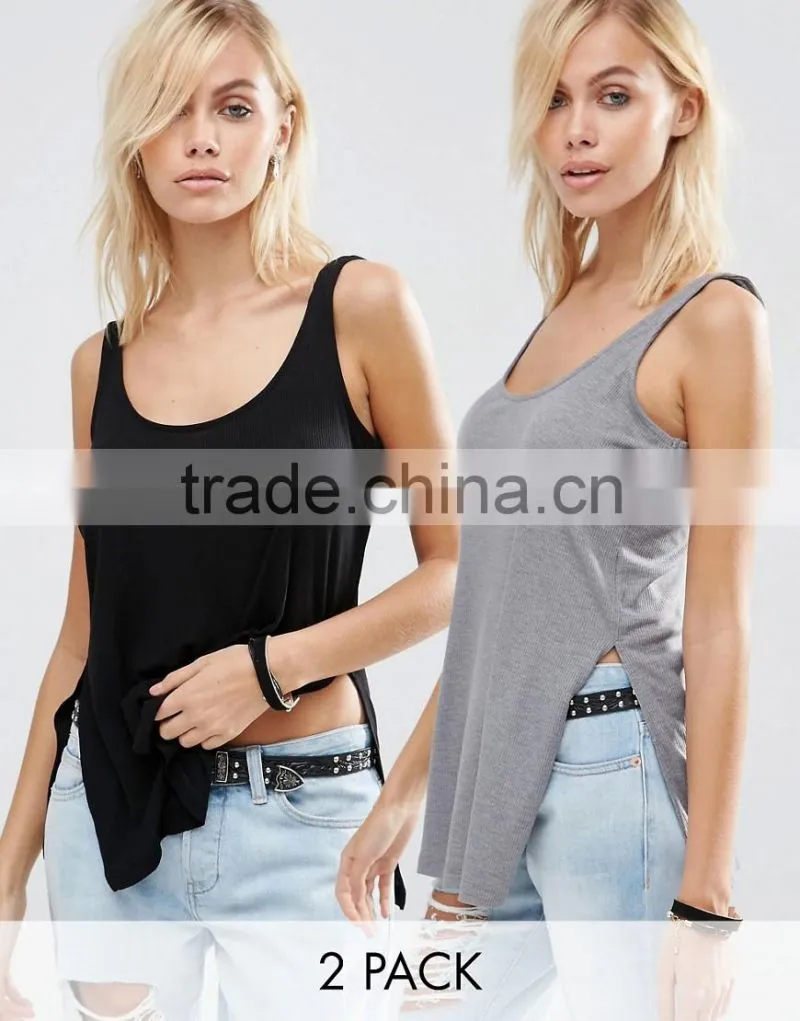 Latest design fashion women clothes side split tops alibaba wholesale tank top