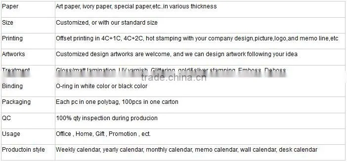 Fashion Design and Good Price Custom Printing Desk Calendar Manufacturer