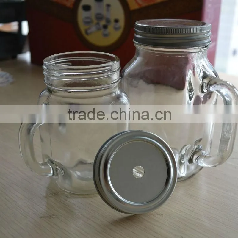 Hot sale new design cheap glass mason jars with tin lid and handle